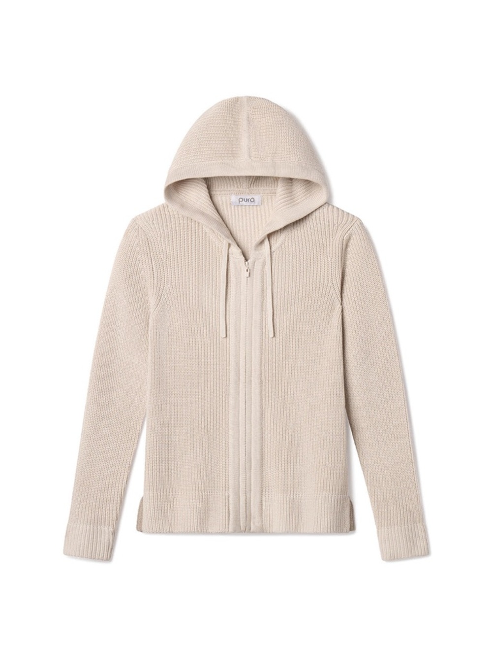 Pura Cashmere Supima Cotton Fisherman Hoodie In Oatmeal Size Large - Picture 3 of 7